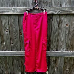 Sincerely Jules Hot Pink Satin Wide Leg Cargo Pants Size Small